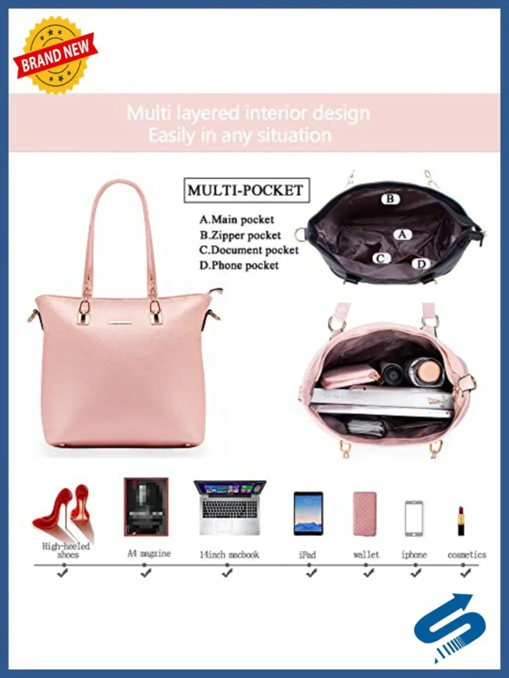 6 Piece Faux Leather Purse Set Tote Satchel Shoulder Bag w Clutch